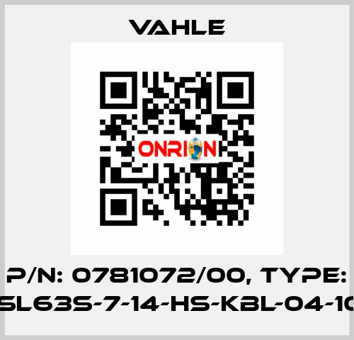 P/N: 0781072/00, Type: SA-KESL63S-7-14-HS-KBL-04-10-01-07 Vahle