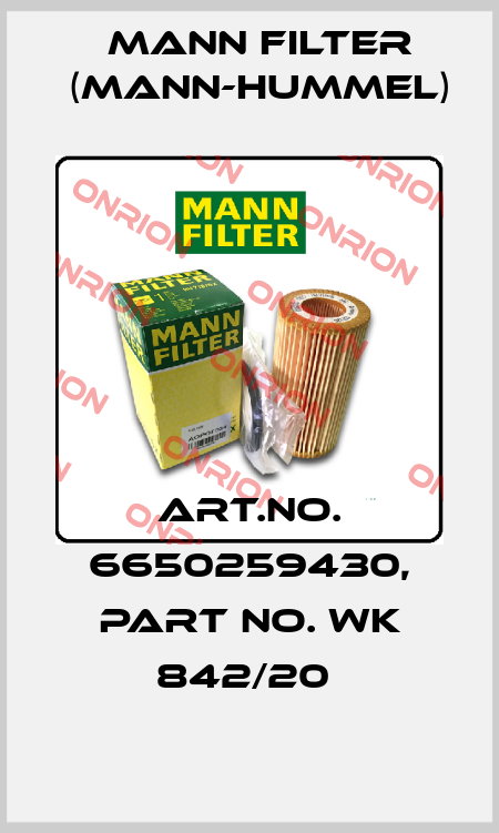 Art.No. 6650259430, Part No. WK 842/20  Mann Filter (Mann-Hummel)