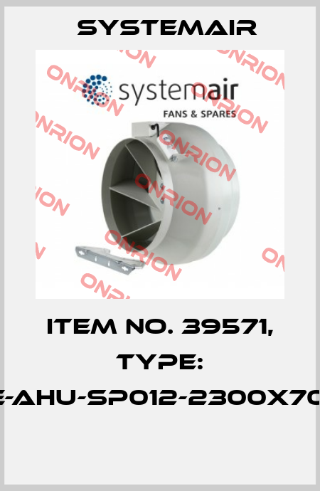 Item No. 39571, Type: TUNE-AHU-SP012-2300x701-M0  Systemair
