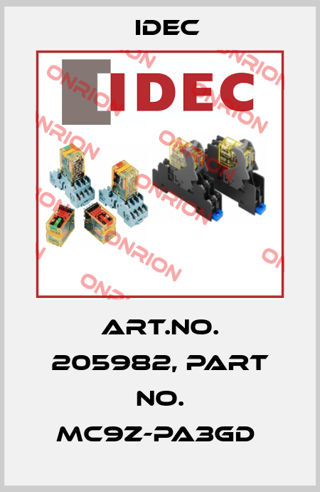 Art.No. 205982, Part No. MC9Z-PA3GD  Idec