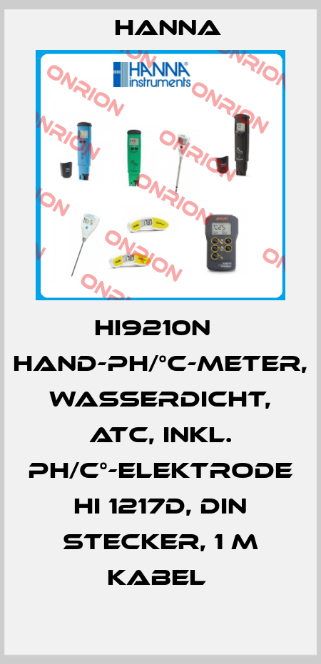 HI9210N   HAND-PH/°C-METER, WASSERDICHT, ATC, INKL. PH/C°-ELEKTRODE HI 1217D, DIN STECKER, 1 M KABEL  Hanna