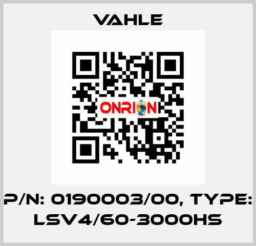 P/n: 0190003/00, Type: LSV4/60-3000HS Vahle