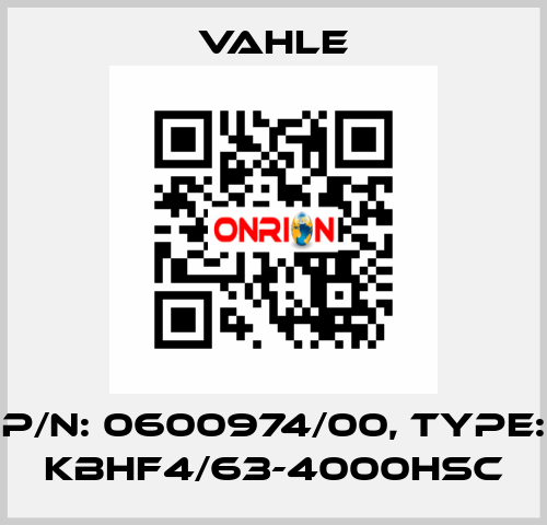 P/n: 0600974/00, Type: KBHF4/63-4000HSC Vahle