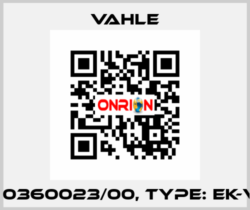 P/n: 0360023/00, Type: EK-V3-K Vahle