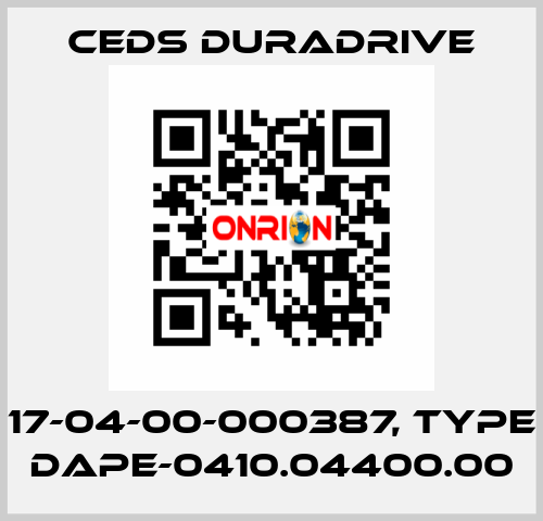 17-04-00-000387, Type DAPE-0410.04400.00 Ceds Duradrive