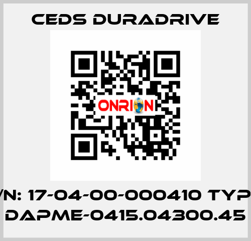 P/N: 17-04-00-000410 Type: DAPME-0415.04300.45 Ceds Duradrive