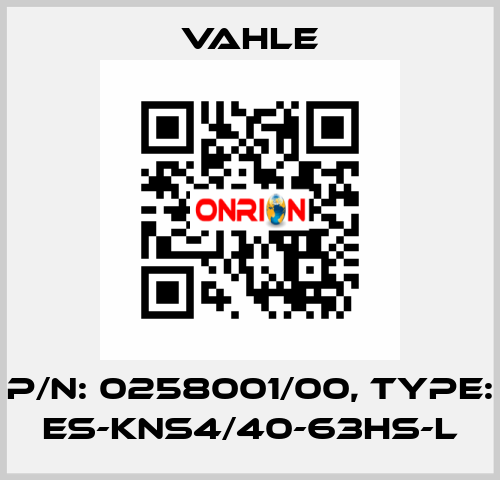 P/n: 0258001/00, Type: ES-KNS4/40-63HS-L Vahle