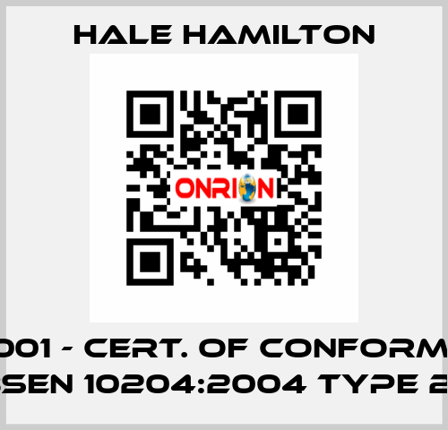 HH0001 - CERT. OF CONFORMITY - QA2 BSEN 10204:2004 TYPE 2.1 QA2 HALE HAMILTON