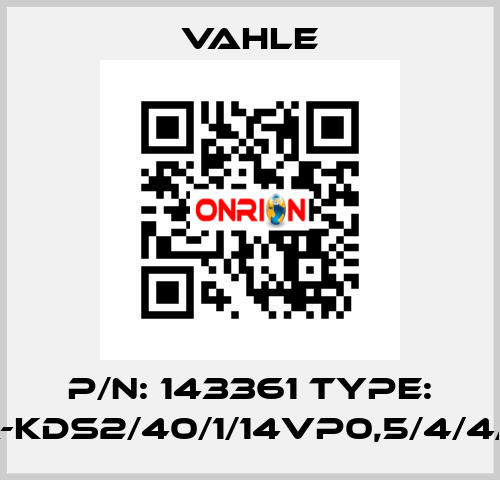 P/N: 143361 Type: SA-KDS2/40/1/14VP0,5/4/4/1-3 Vahle