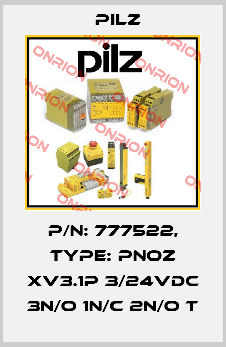 p/n: 777522, Type: PNOZ XV3.1P 3/24VDC 3n/o 1n/c 2n/o t Pilz