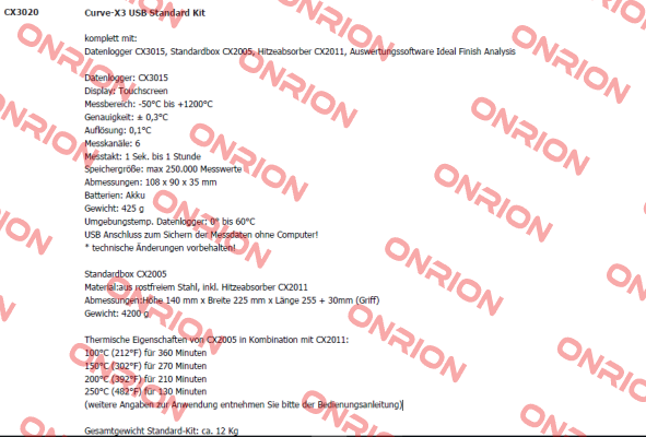 Curve-X3 USB Standard Kit ( CX3020) TQC