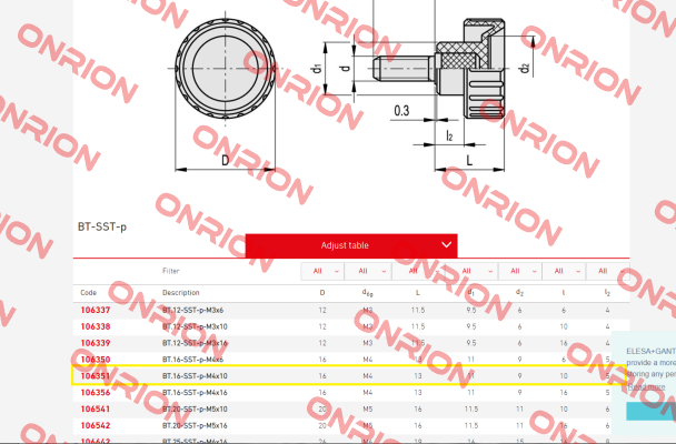 P/N: 106351 Type: BT.16-SST-p-M4x10 (pack 1x25 pcs)  Elesa Ganter