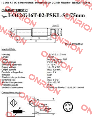 I- O12/G16T-02-PSKL-S1-75mm ICOMATIC Sensortechnik